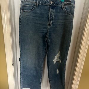 Express Women’s Straight Leg Distressed Blue Jeans